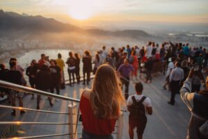 spectators at a national park watching the sunset