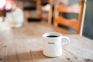 a coffee cup on a table