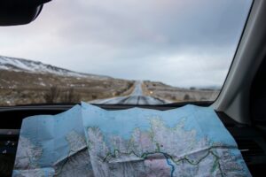 looking at a map from inside a vehicle